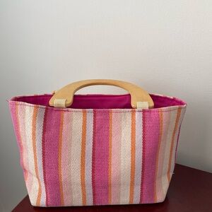 Neiman Marcus Striped Pink and Orange Tote Bag